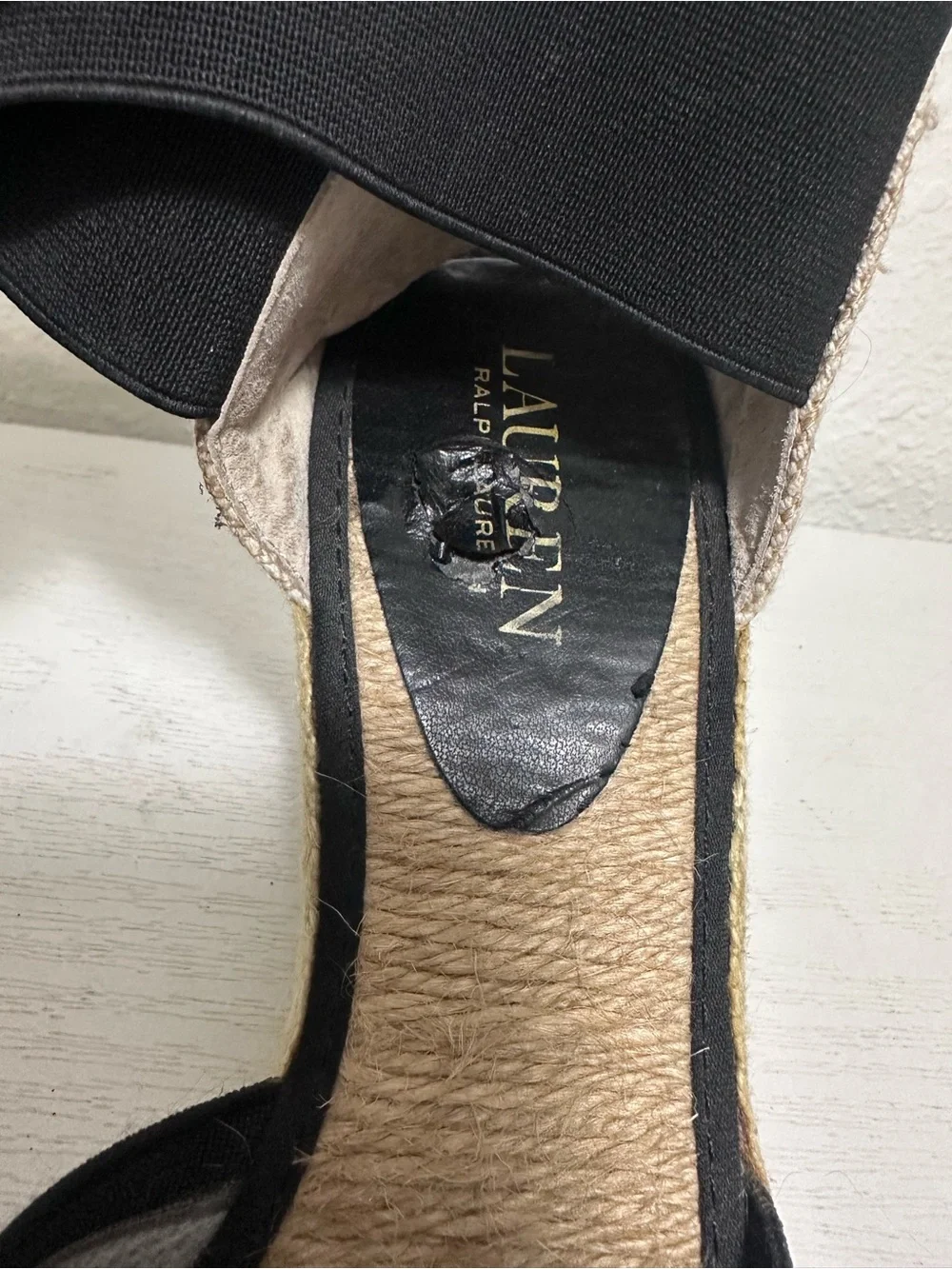 Lauren Ralph Lauren Espadrille Wedge Sandals - Black and Natural- Charla